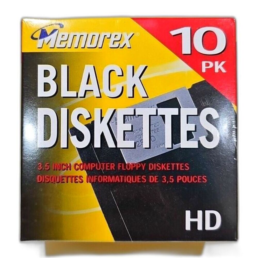 NOS 2005 Sealed Memorex Black Diskettes 3.5" HD Computer Floppy Disks 10 Pack